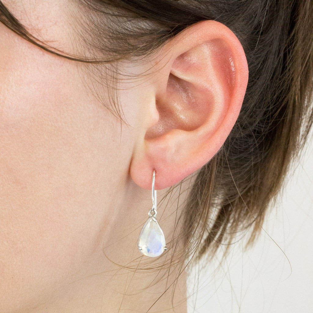 Rainbow Moonstone Silver Drop Earring – SILBERUH