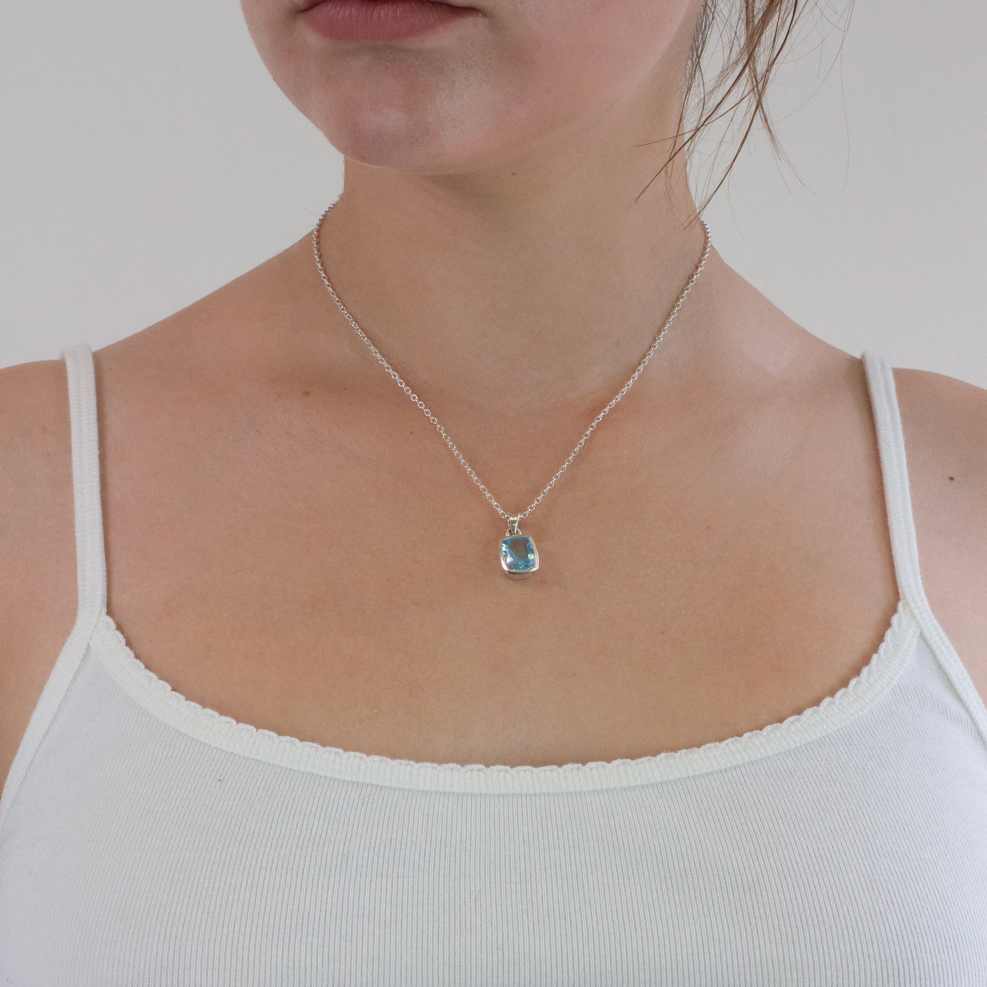 Faceted Rectangle Blue Topaz necklace
