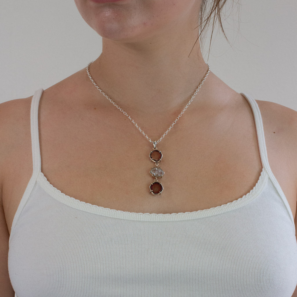 Pink Watermelon Tourmaline with Grey Herkimer Diamond Necklace from the Melody Collection Made in Earth