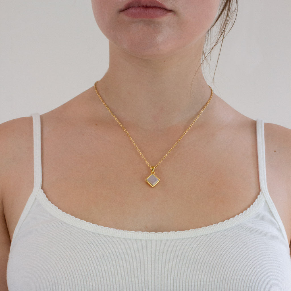 Diamond faceted 14k yellow gold vermeil Rainbow Moonstone necklace