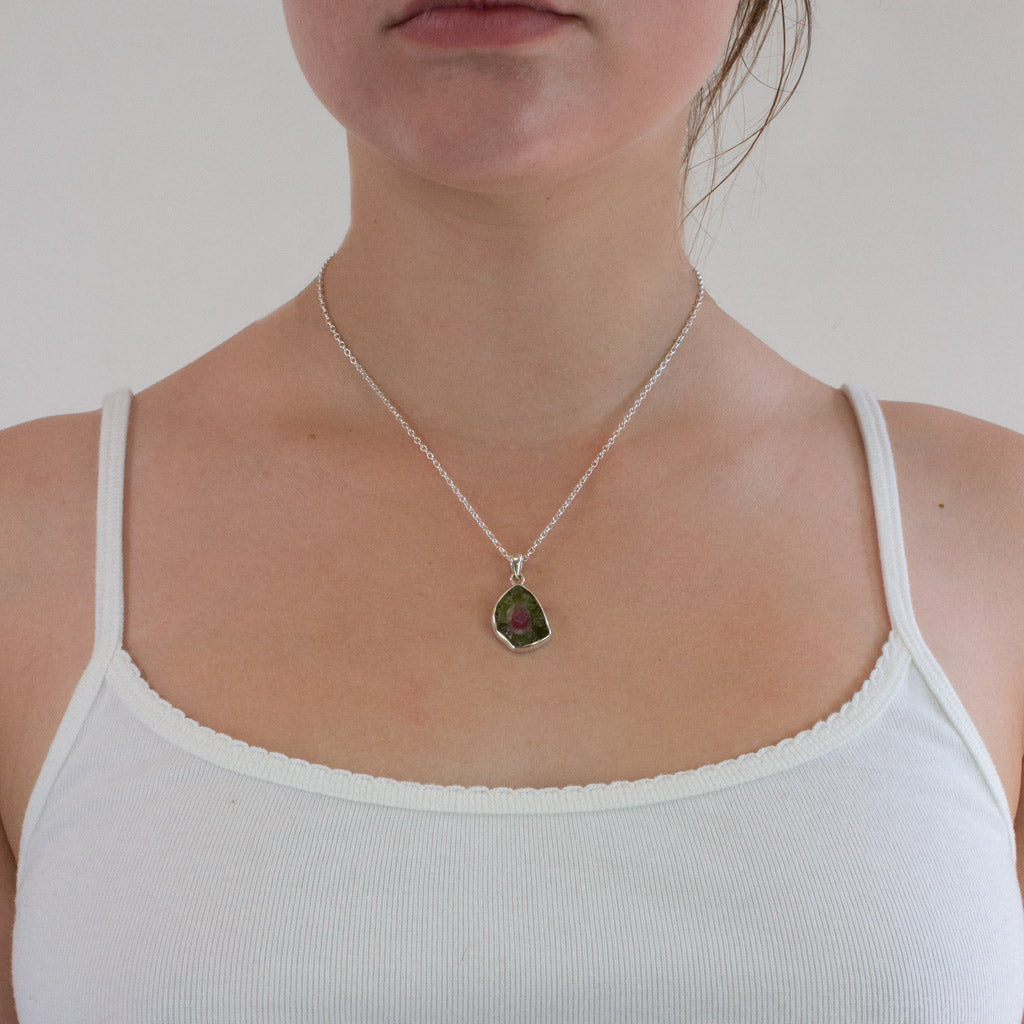 Pink and Green Slice Watermelon Tourmaline necklace