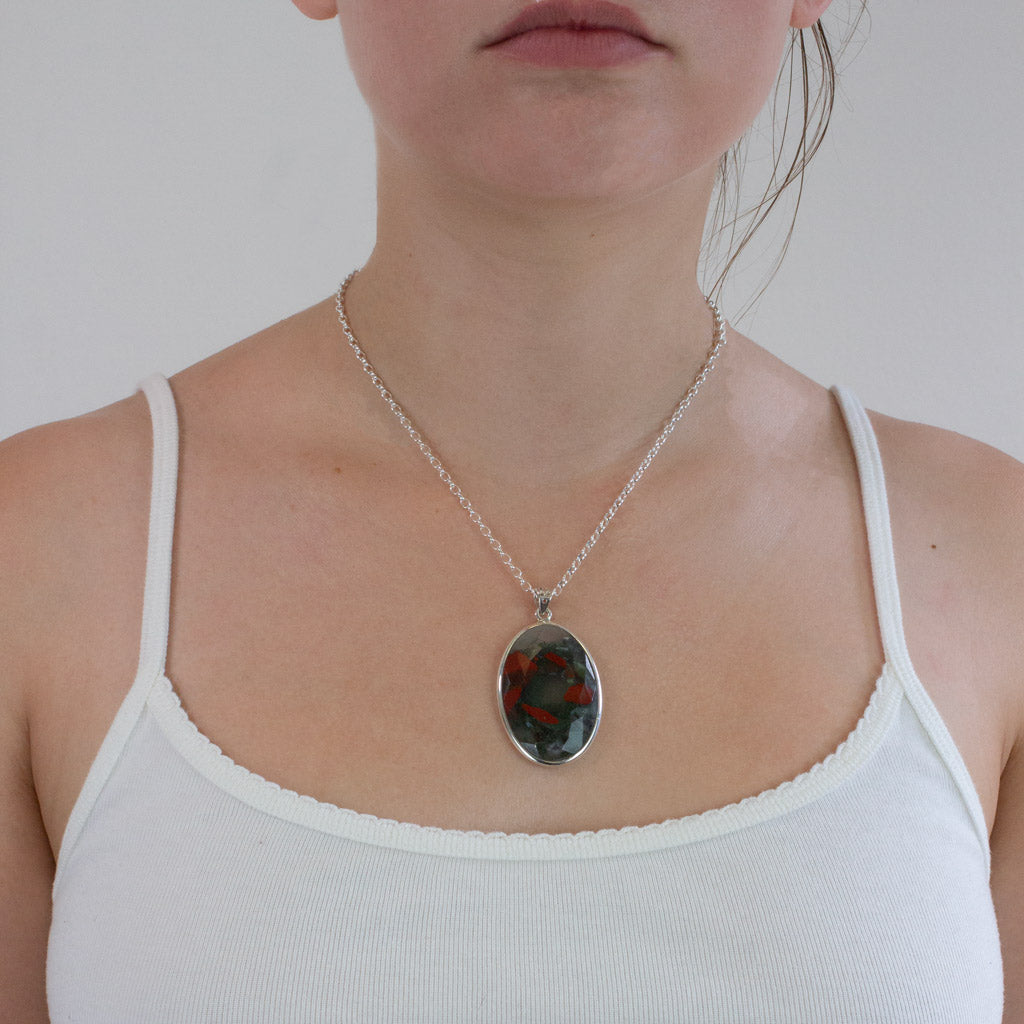 Volcano Jasper necklace on model