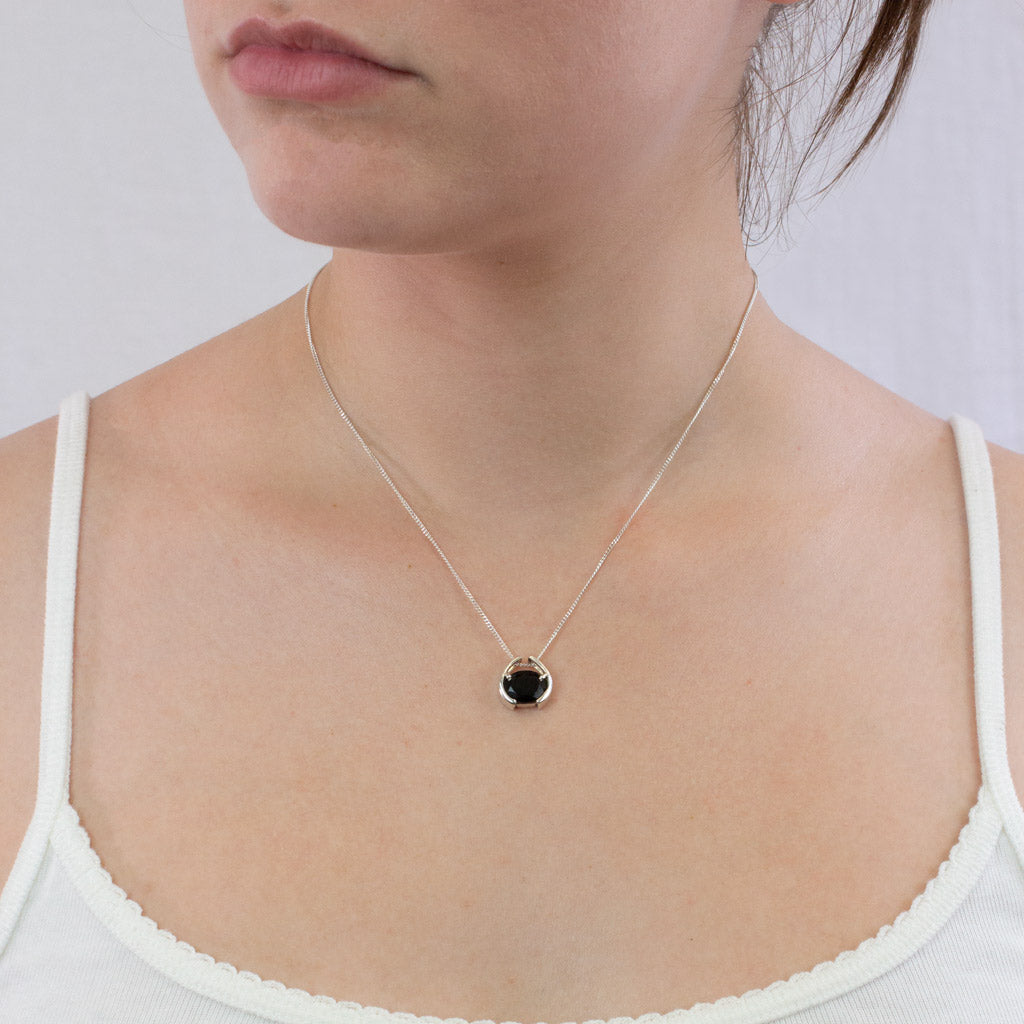Onyx necklace on model