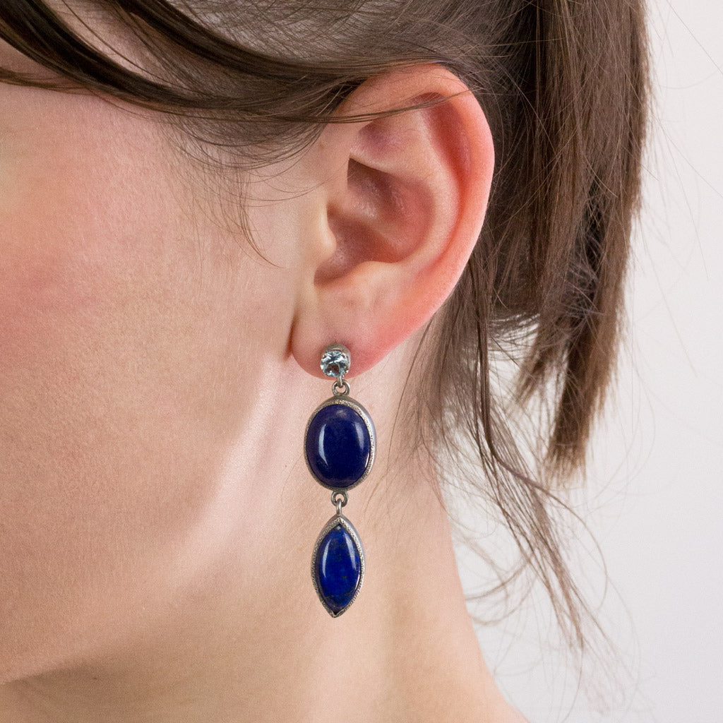 Lapis outlets Lazuli & Blue Topaz Cluster Earrings