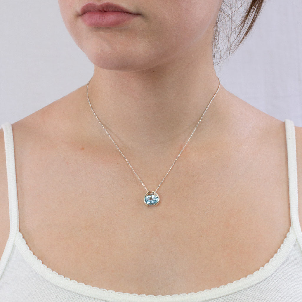 Blue Topaz necklace on model