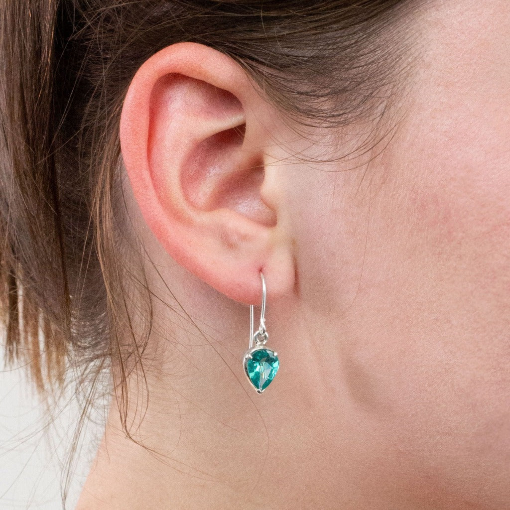 Apatite drop earrings on model