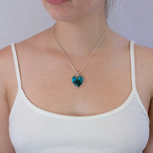 Shattuckite necklace on model