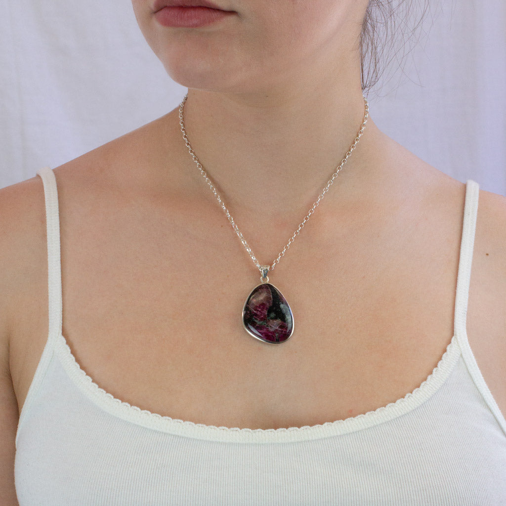 Eudialyte necklace on model