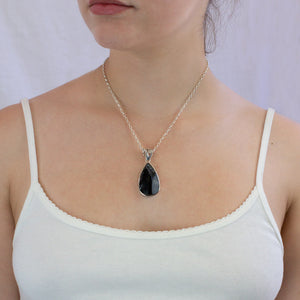 Apache Tear Obsidian necklace on model