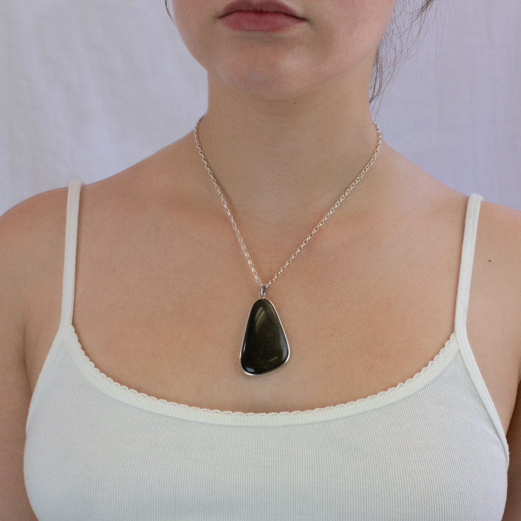 Goldsheen Obsidian necklace on model