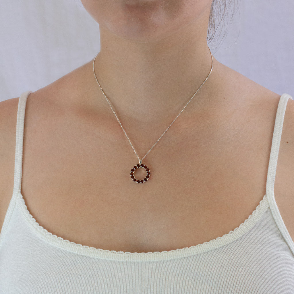 Garnet necklace on model