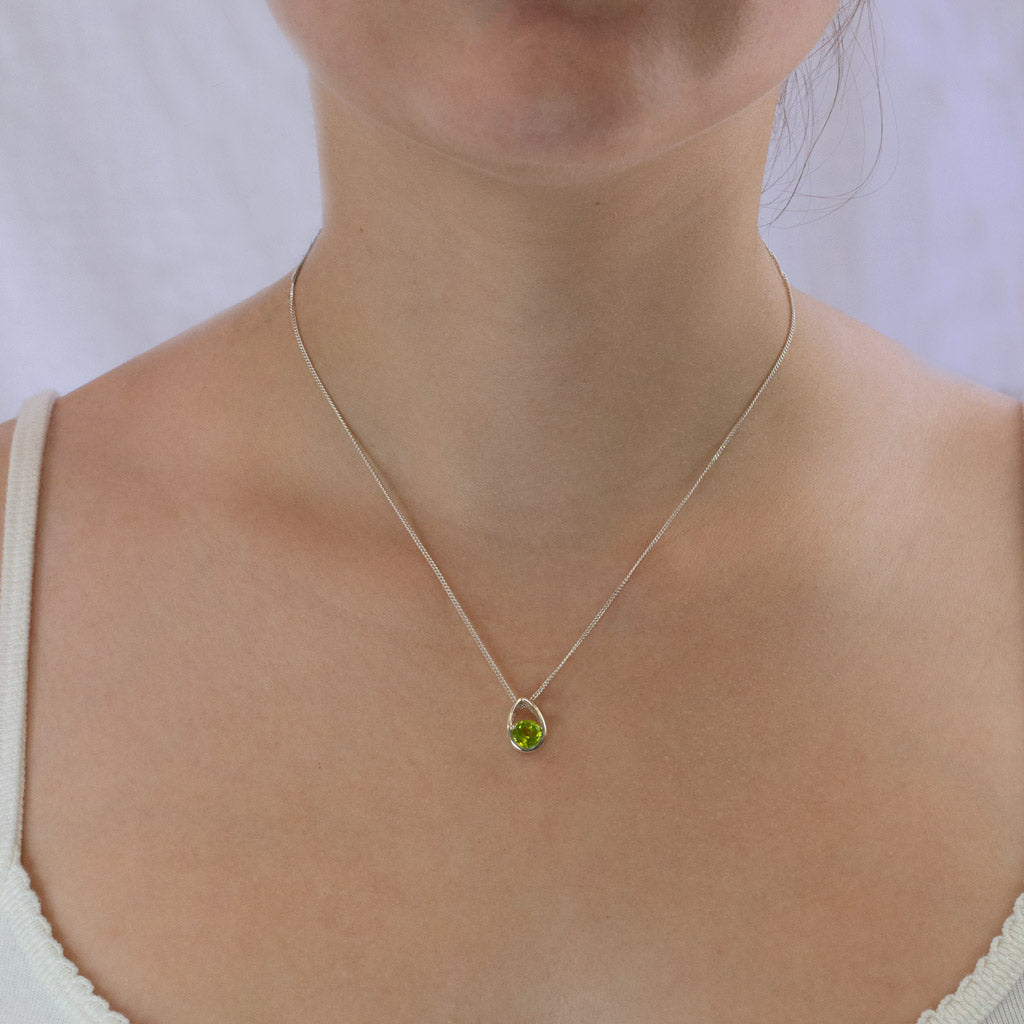 Peridot necklace on model