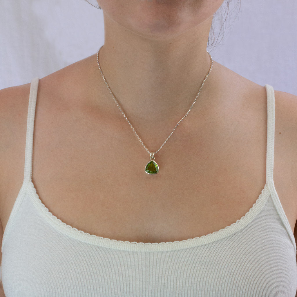 Peridot necklace on model