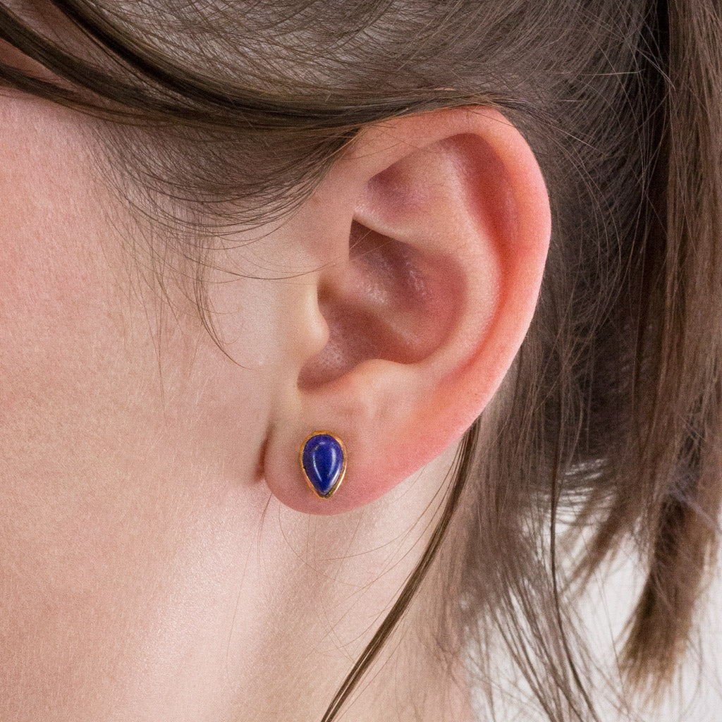 Lapis Lazuli stud earrings on model