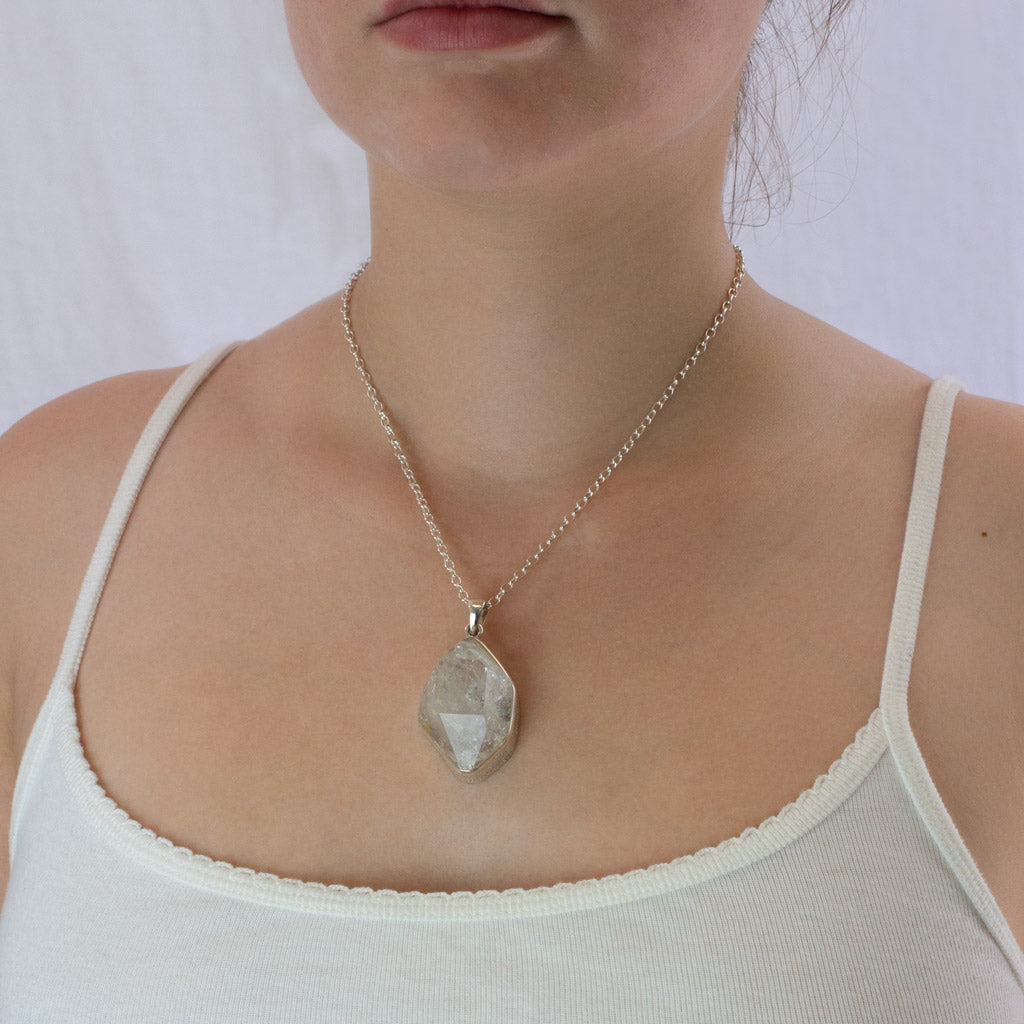Raw Herkimer Diamond necklace on model