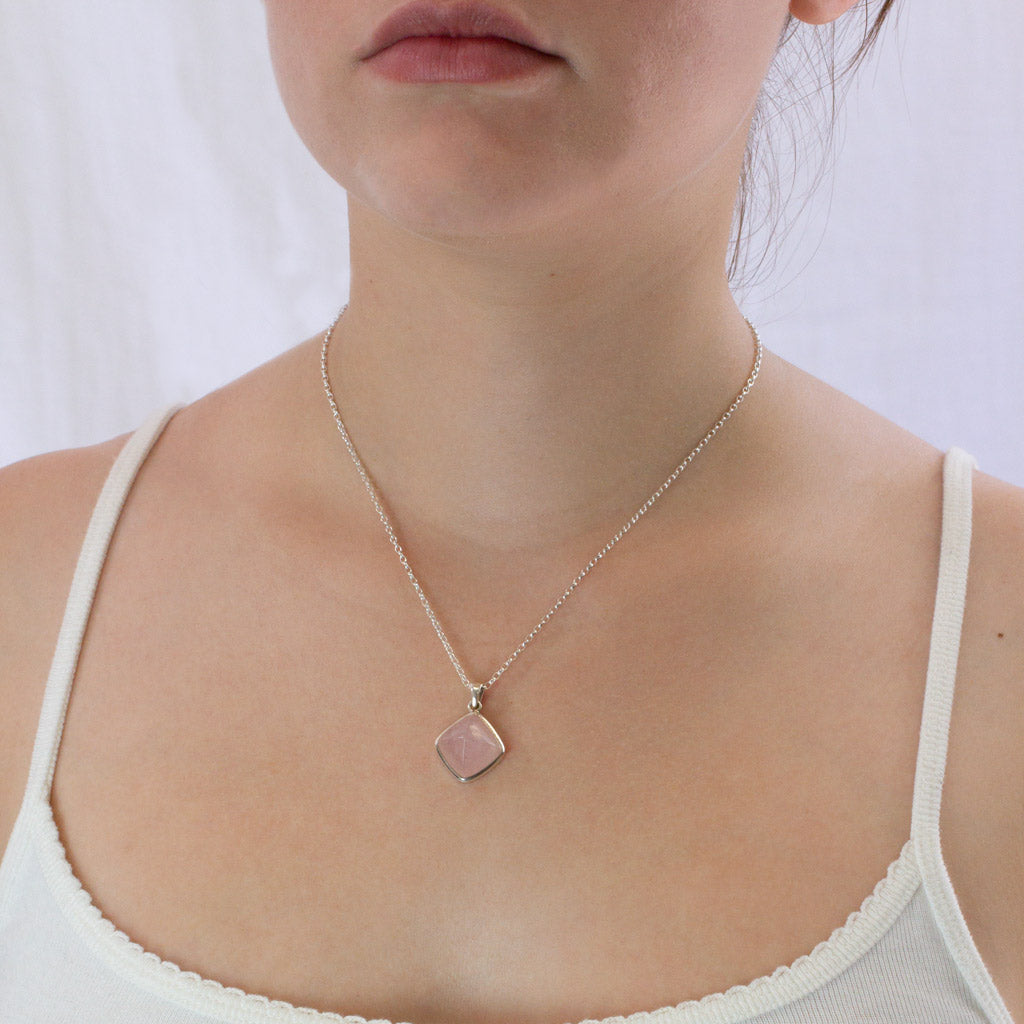 Morganite necklace on model