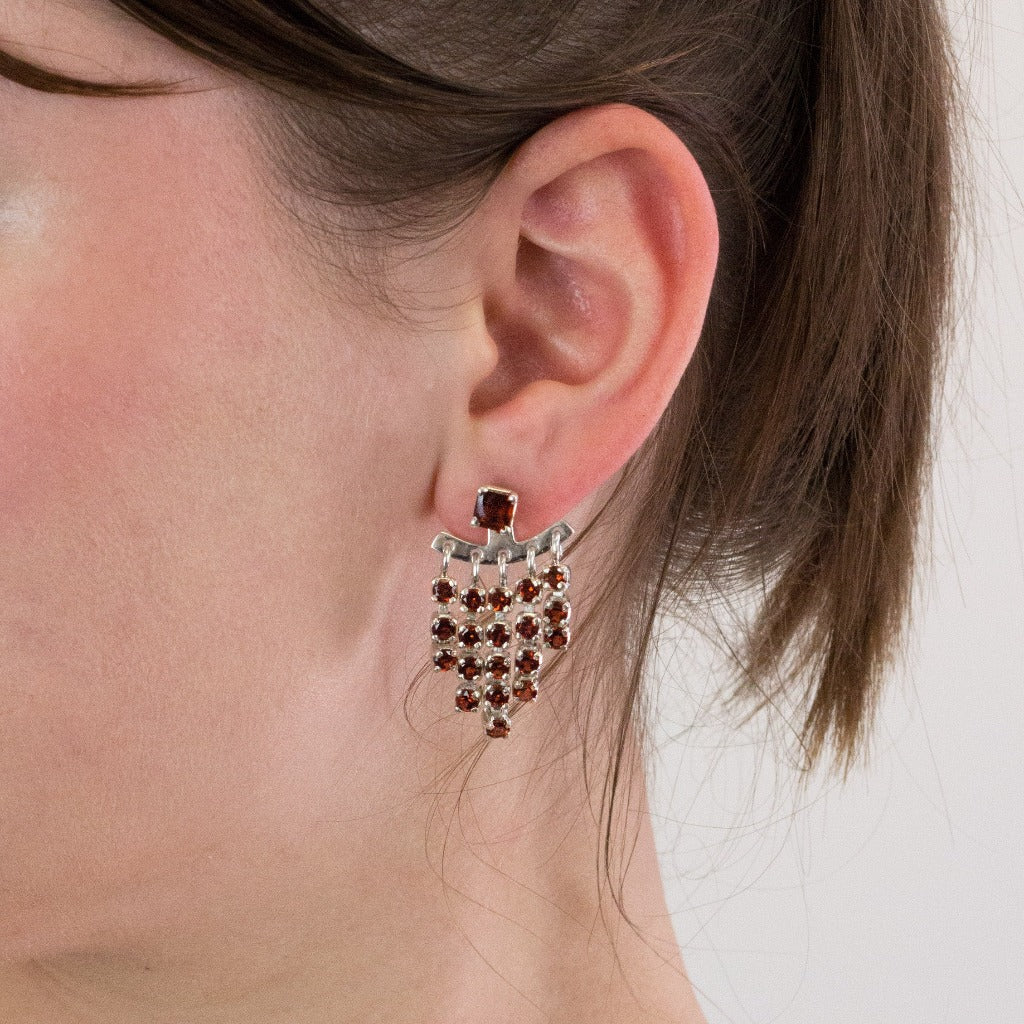Garnet earring on model