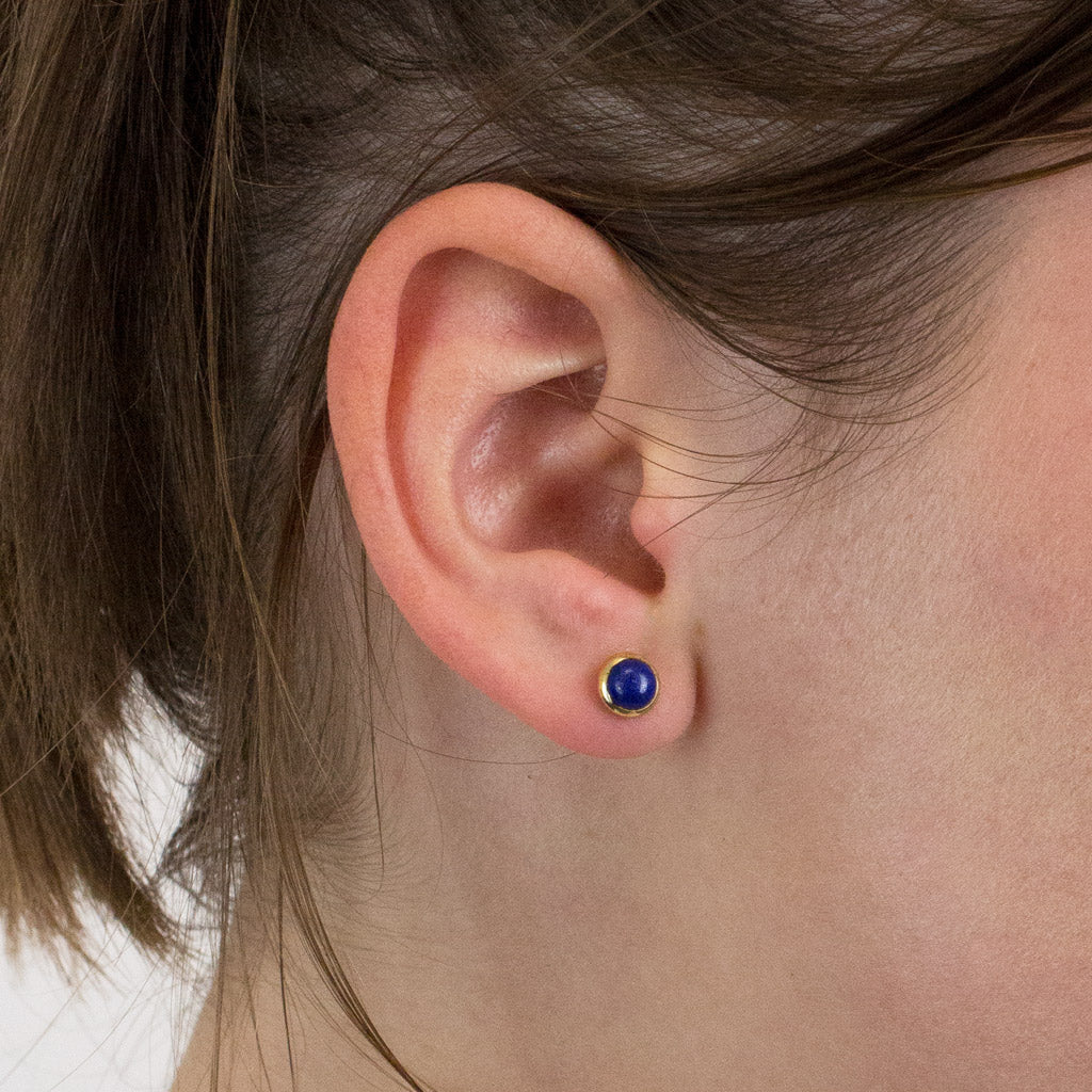 Lapis Lazuli stud earrings on model
