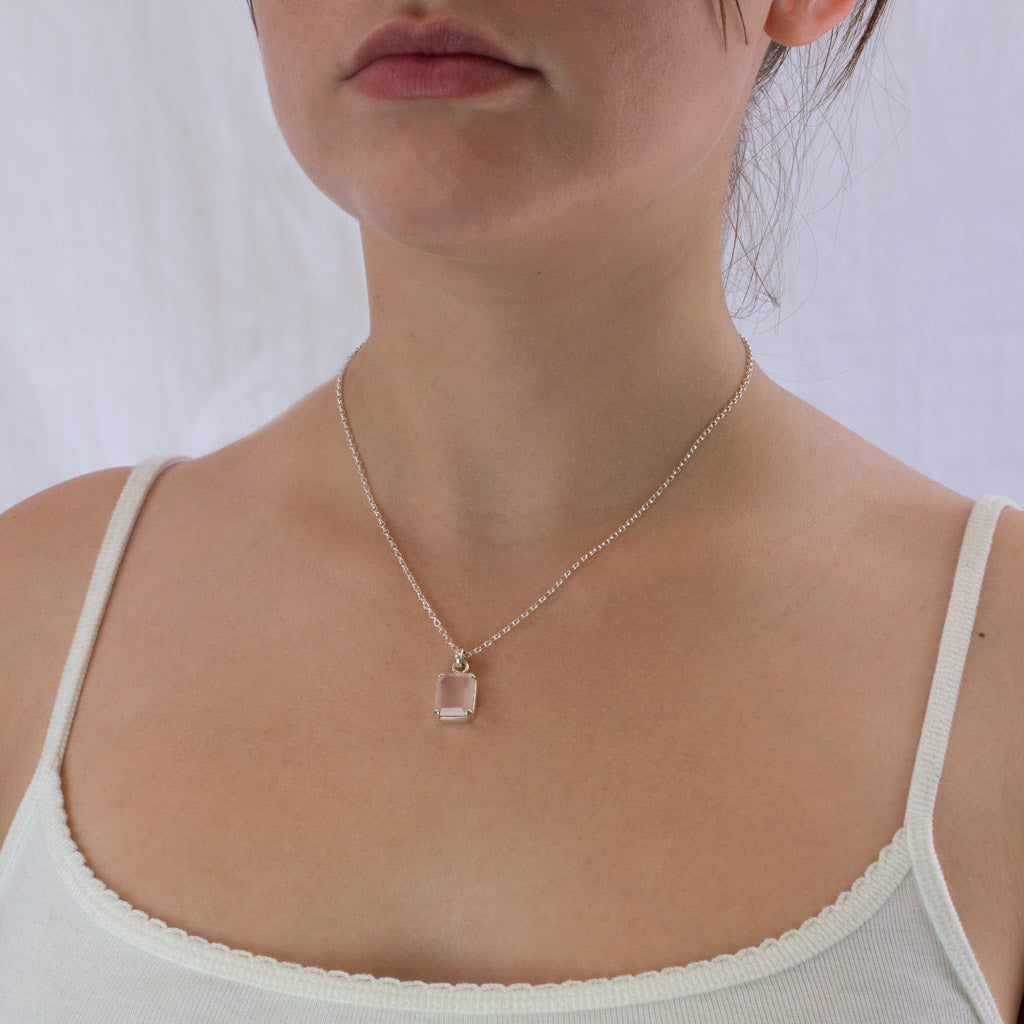 Rose Quartz necklace on model