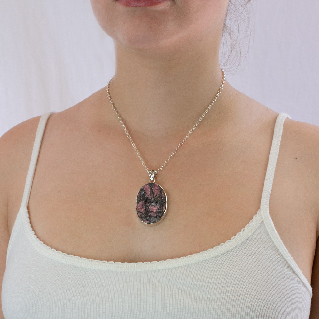 Raw Oval Rhodonite necklace