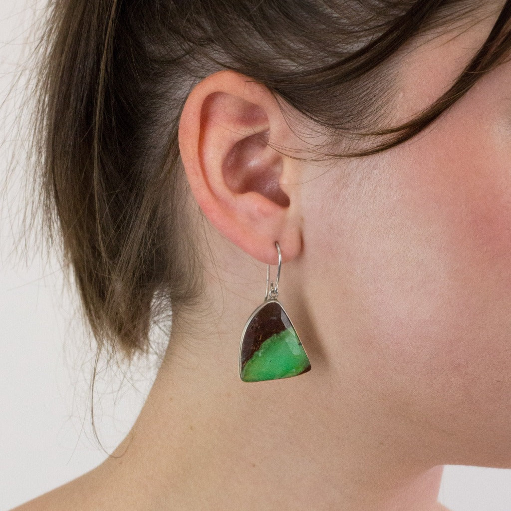 Chrysoprase in Matrix drop earrings on model