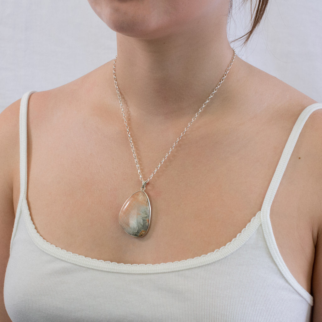 Celestobarite necklace on model