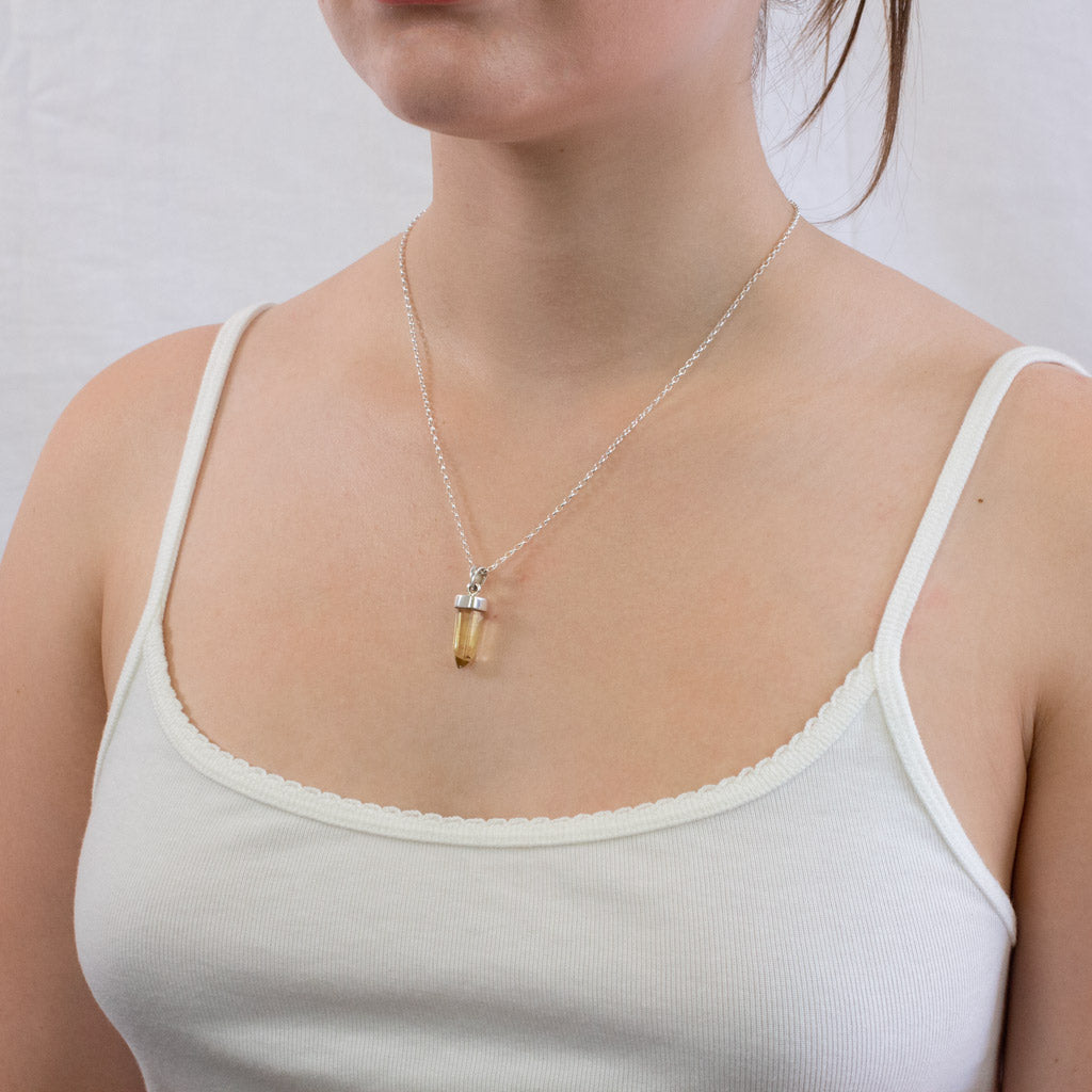 Faceted Point Citrine necklace on model