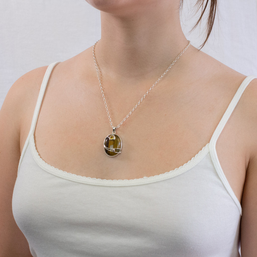 Tiger eye and Citrine necklace on model