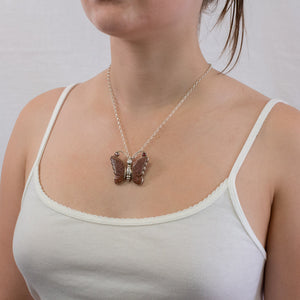 Garnet and Jasper Butterfly necklace on model