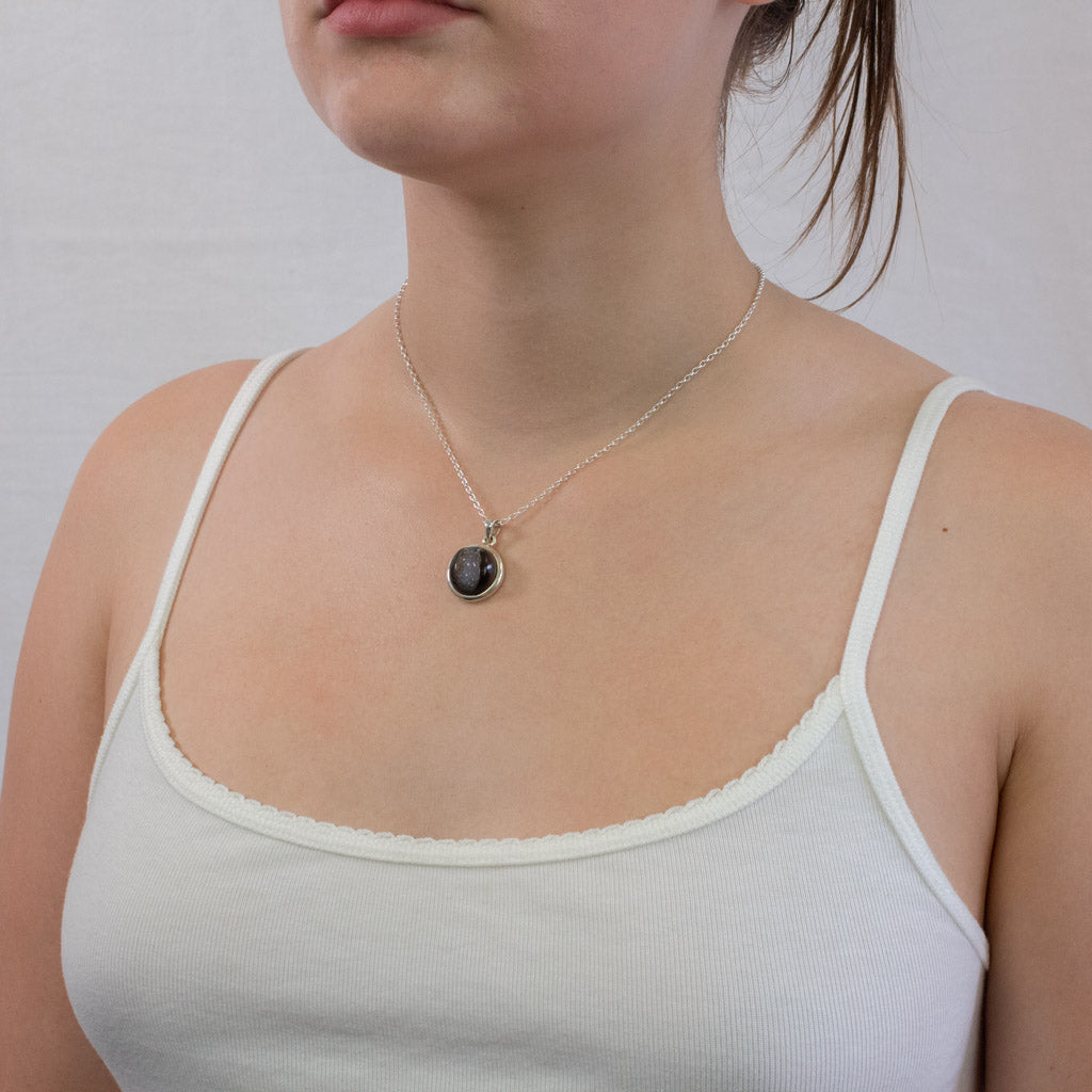 Onyx Druzy round necklace on model