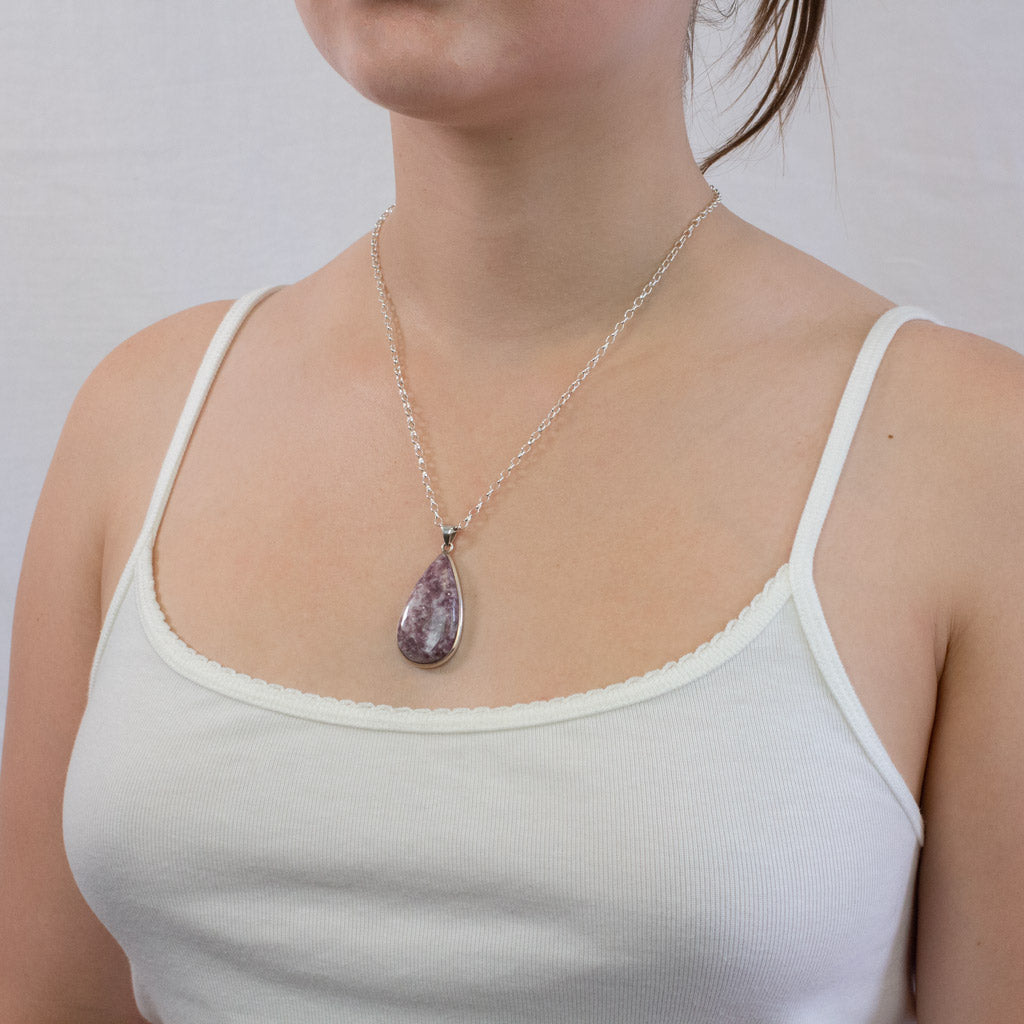 Lepidolite necklace on model
