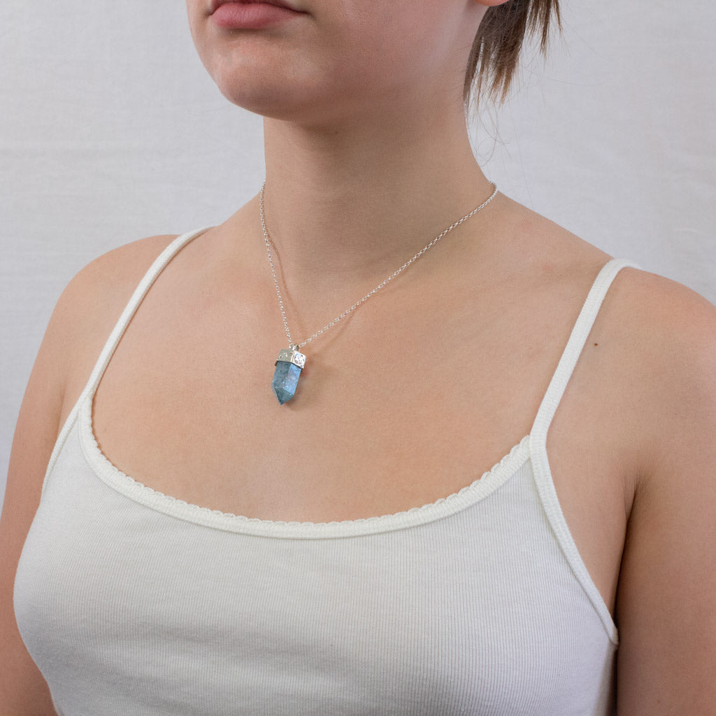 Aqua Aura necklace on model
