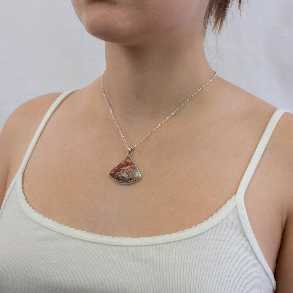 Crazy Lace Agate necklace on model