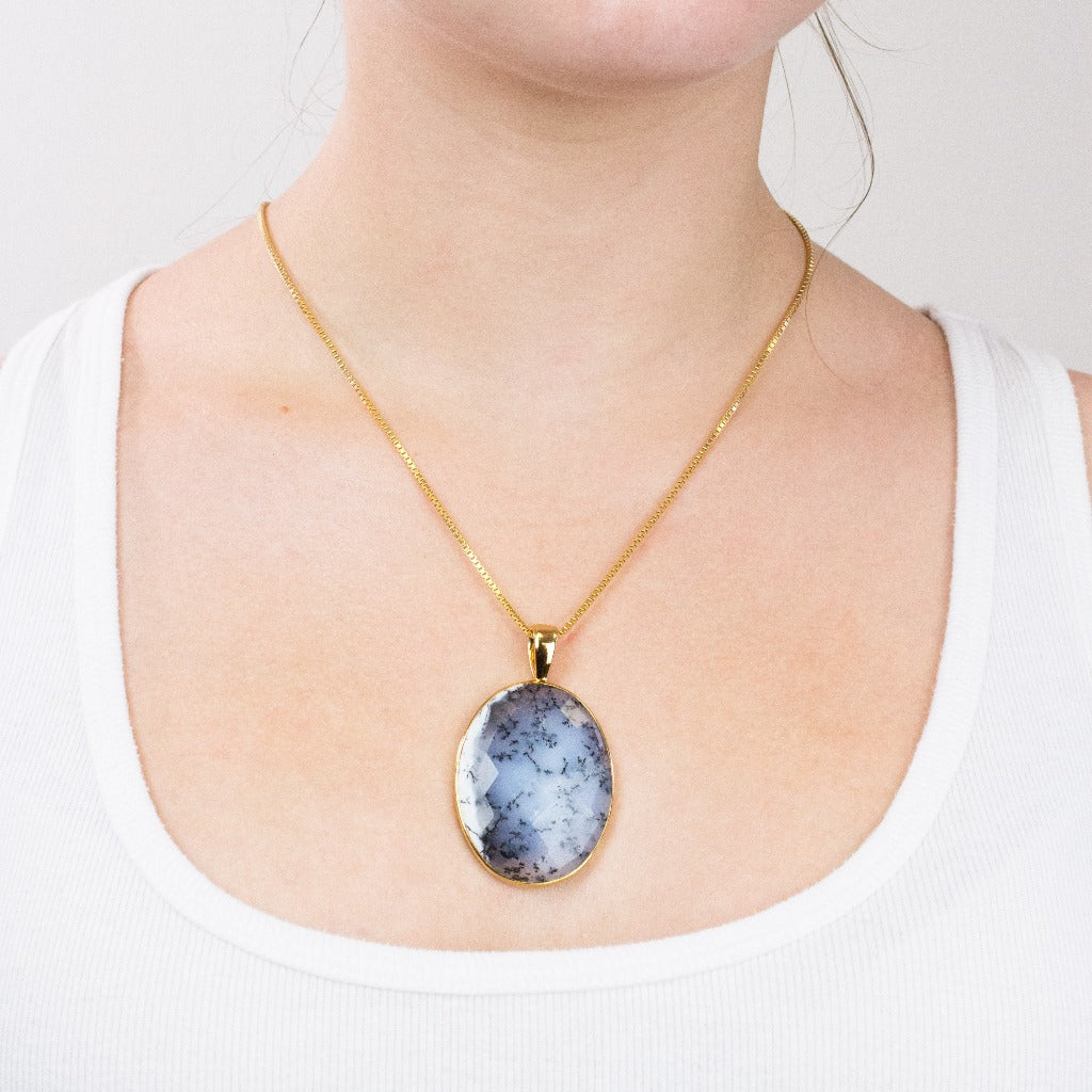 Dendritic Opal necklace on model