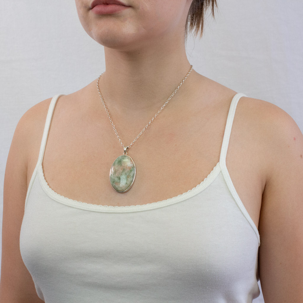 Cabochon Oval Apophyllite necklace on model