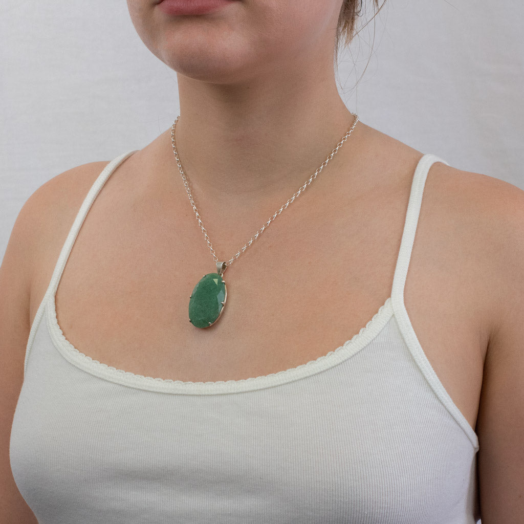 Faceted Oval Aventurine necklace on model