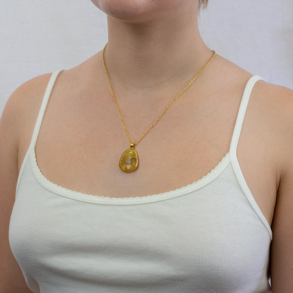 gold vermeil finish over sterling silver Amber necklace on model