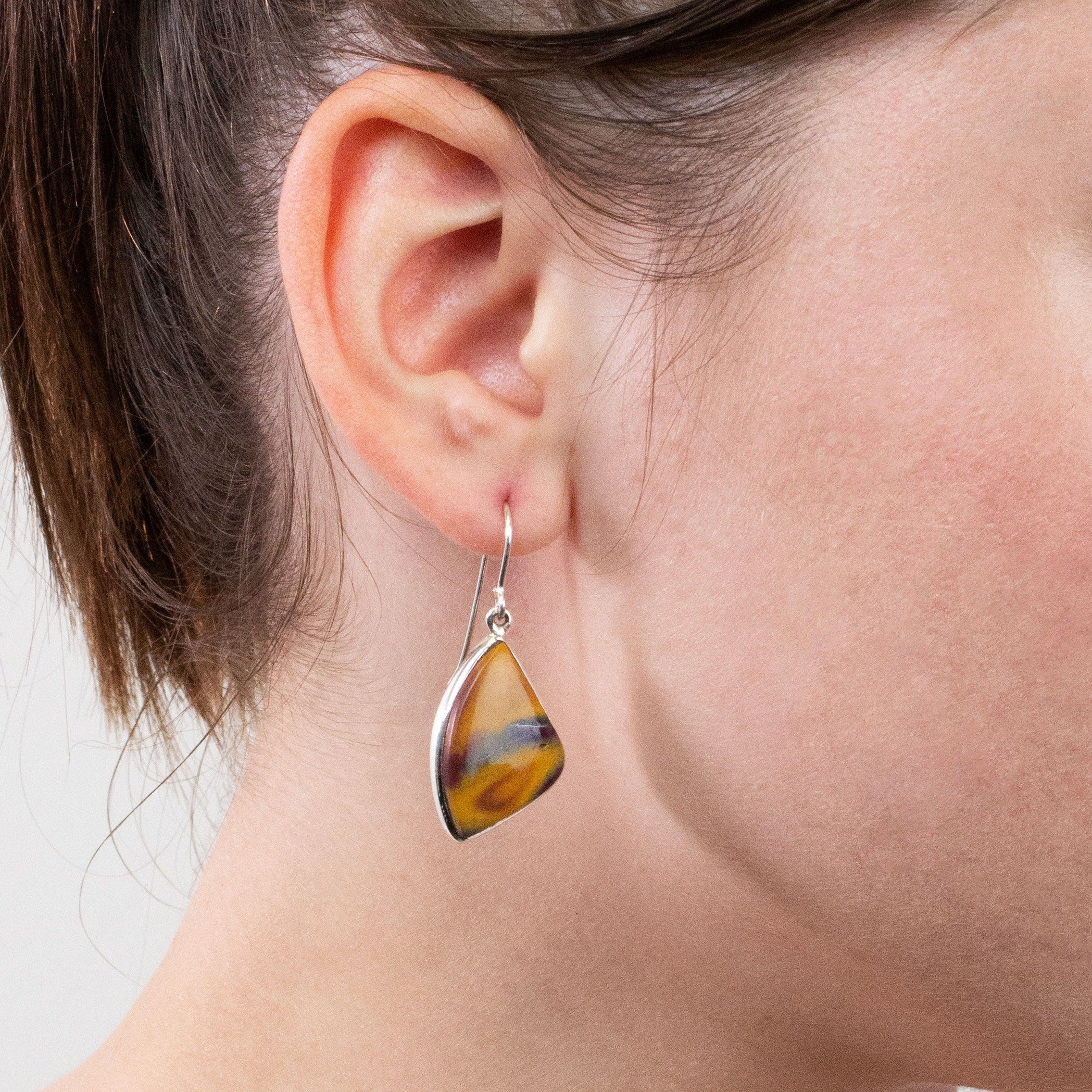 Mookaite earrings on model