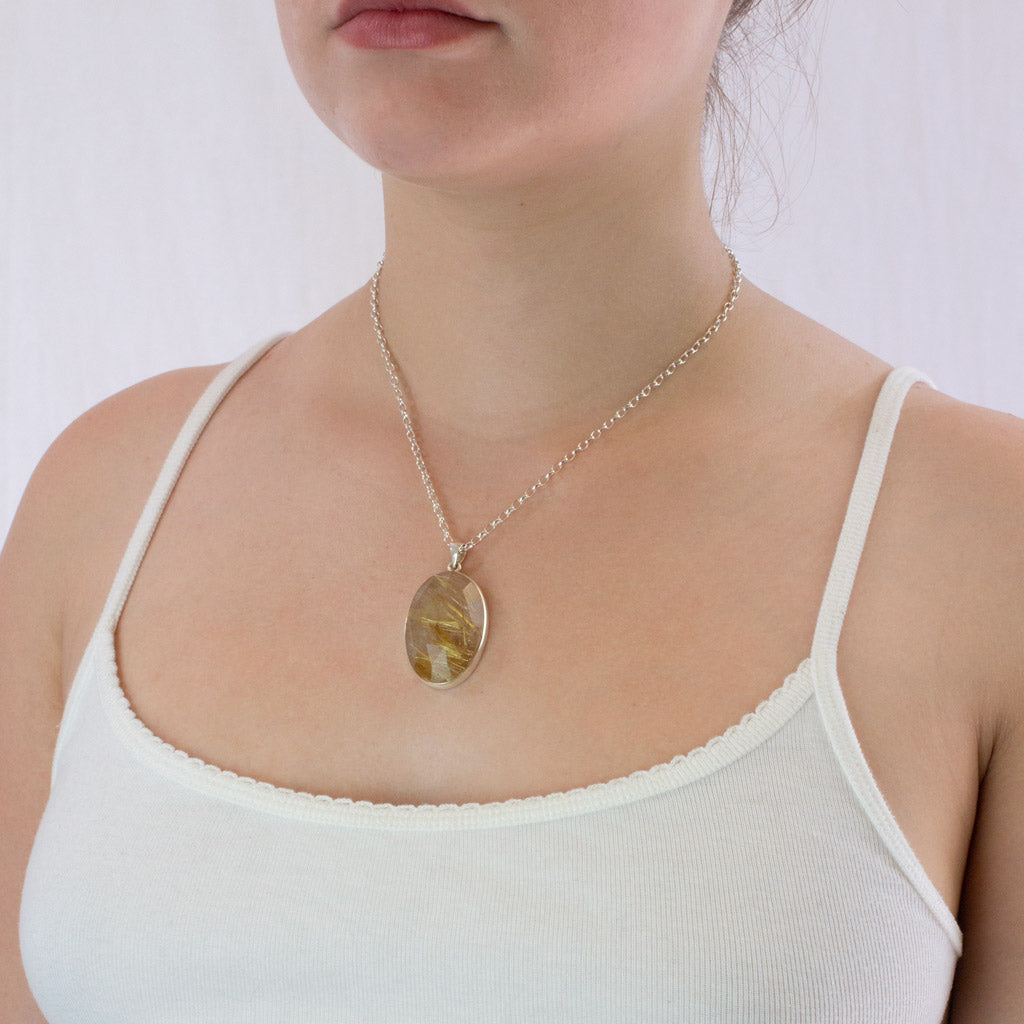 Rutilated Quartz necklace on model