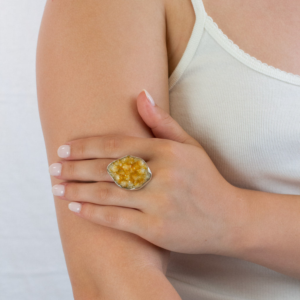 Yellow Citrine Druzy Ring Made in Earth