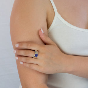 Faceted Tanzanite ring on model
