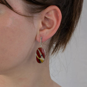 Mookaite drop earrings on model