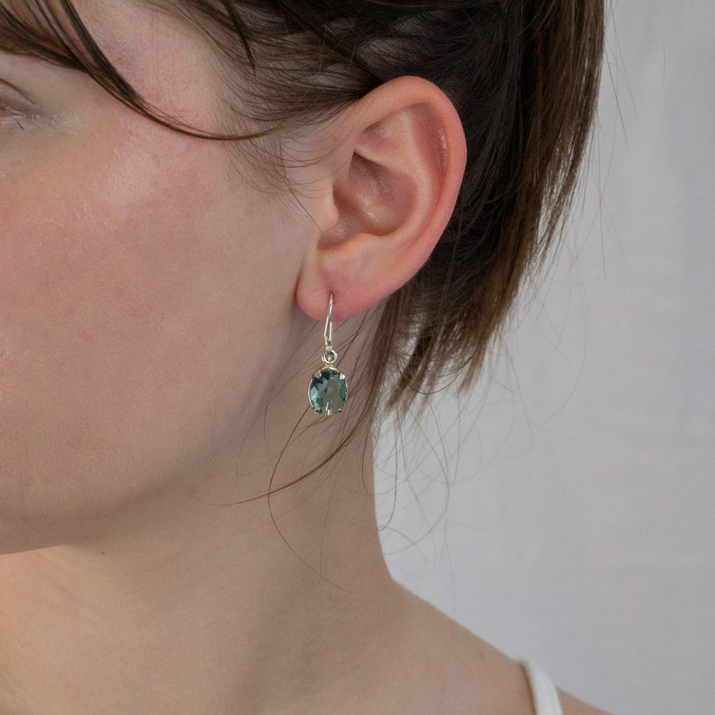 Fluorite earrings on model