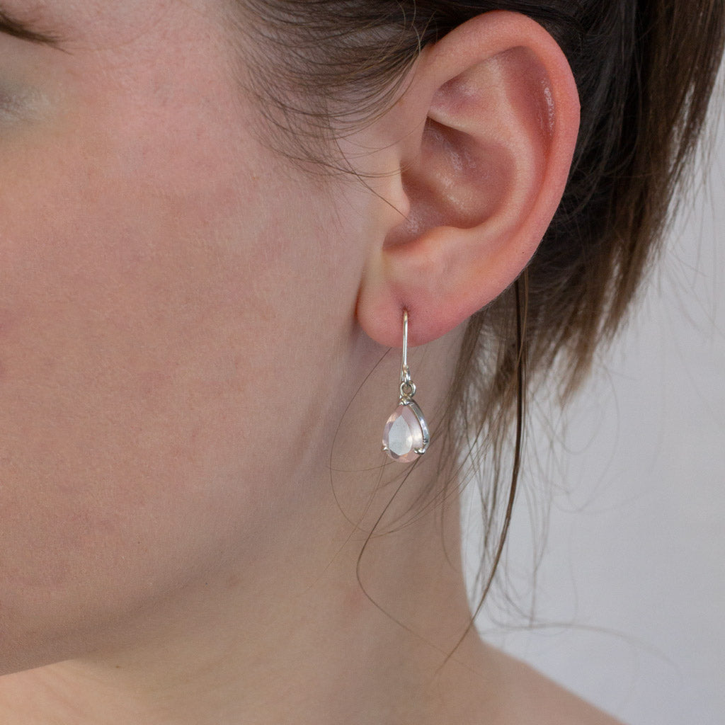 Rose Quartz drop Earrings on model