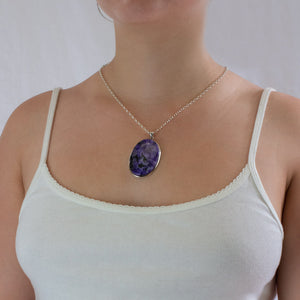 Charoite necklace on model