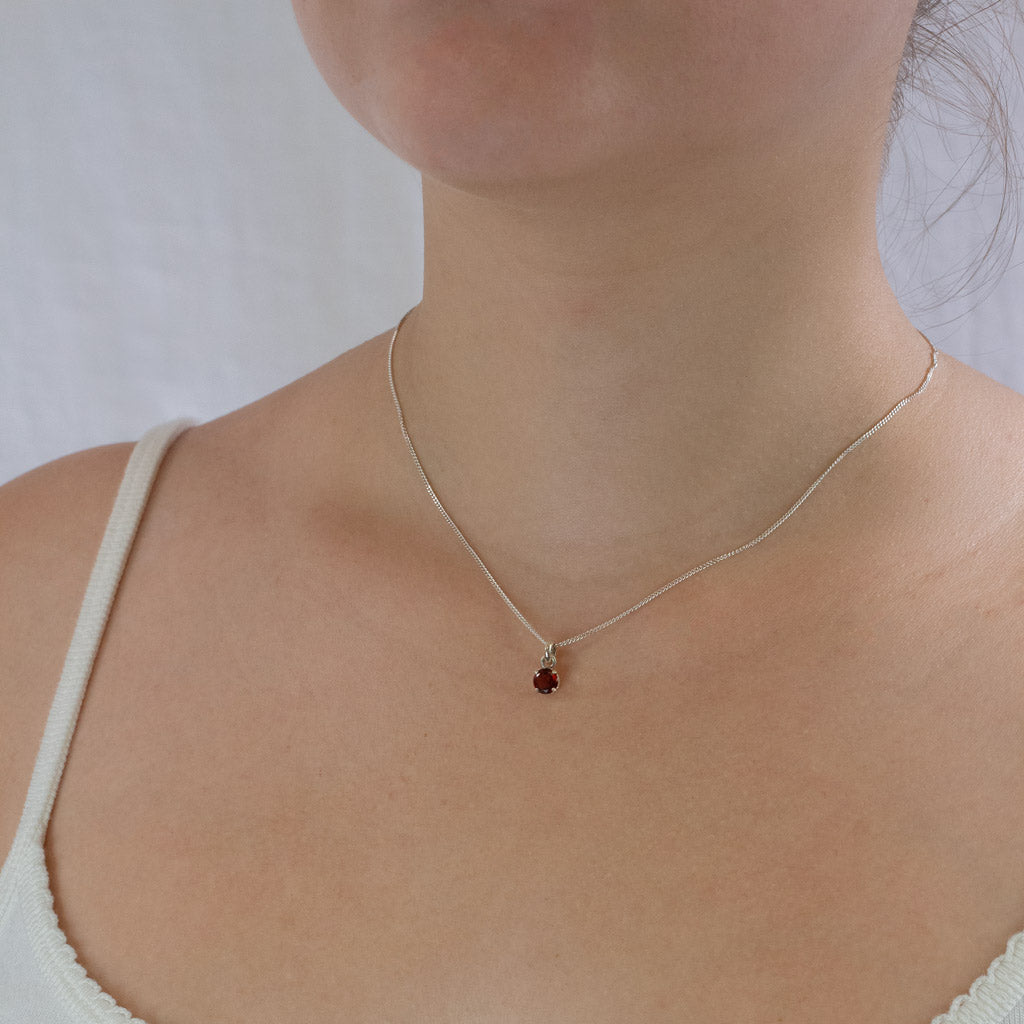 Round faceted Garnet Birthstone Necklace