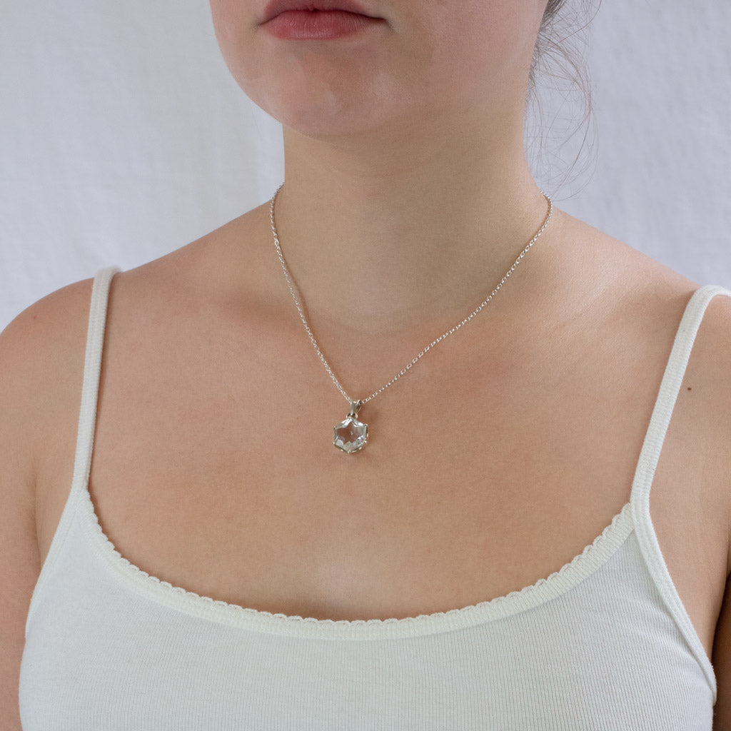Clear Quartz necklace on model