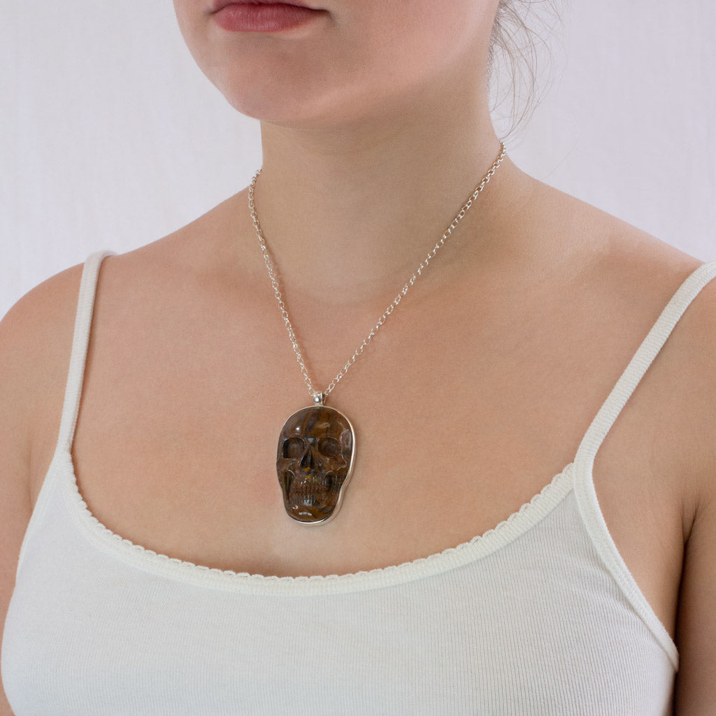 Tiger Iron necklace on model