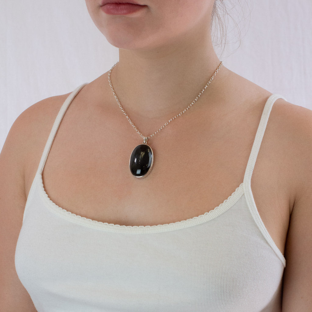 Black Star Diopside necklace on model