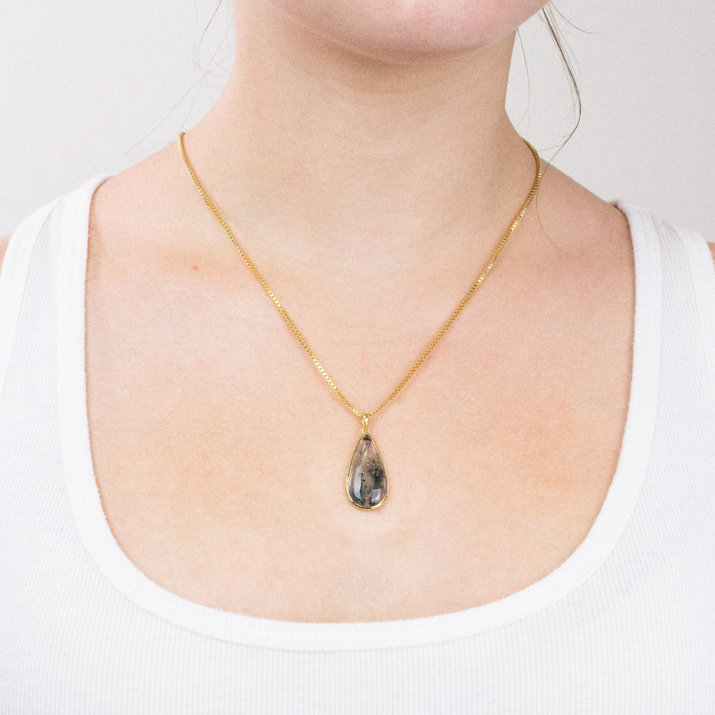 Moss Agate necklace on model